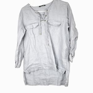 Company Ellen Tracy Long Sleeve Criss-Cross Neck Linen Tunic Top Women's Medium